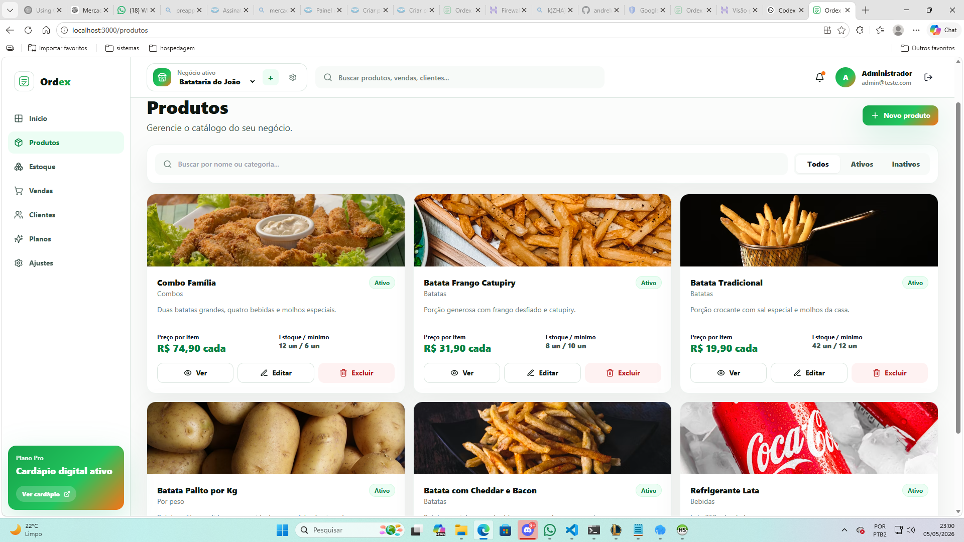 Cadastro de produtos
